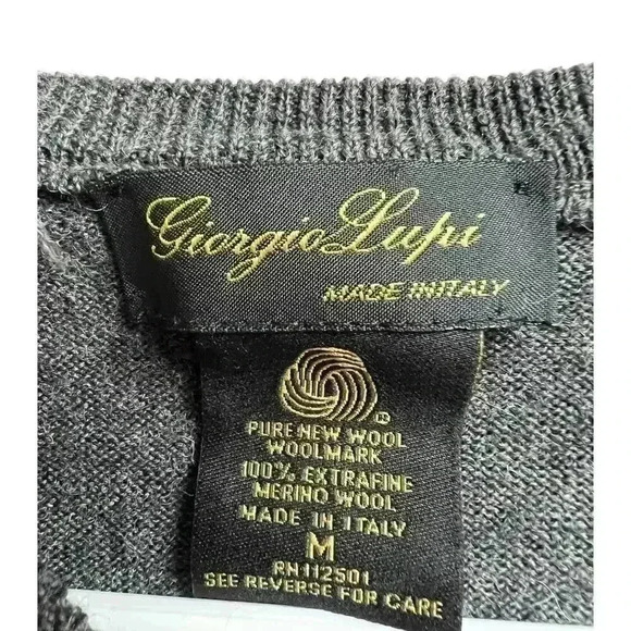 Giorgio Lupi Extra Fine Merino Wool Made in Italy Men's Sweater Gray Medium - Picture 3 of 7